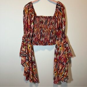 Live 4 Truth Red Orange Multicolor Bell Sleeve Top Medium
